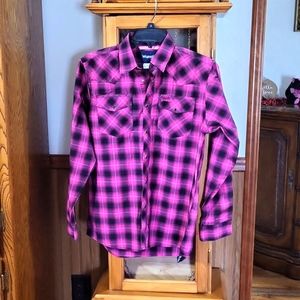 Look Wrangler Junior Girls XL Pink and Black Western Shirt Barrel Racing West…